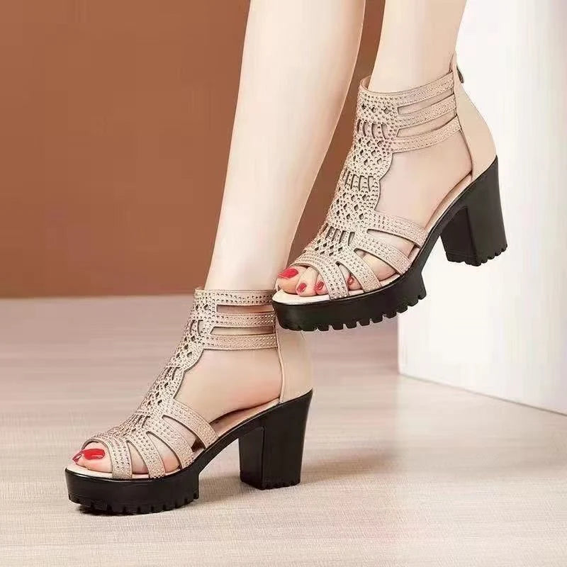 Women’s Alviera Peep-Toe Platform Block Heel Sandals – Soft Sole Roman Style Versatile Chic Sandals
