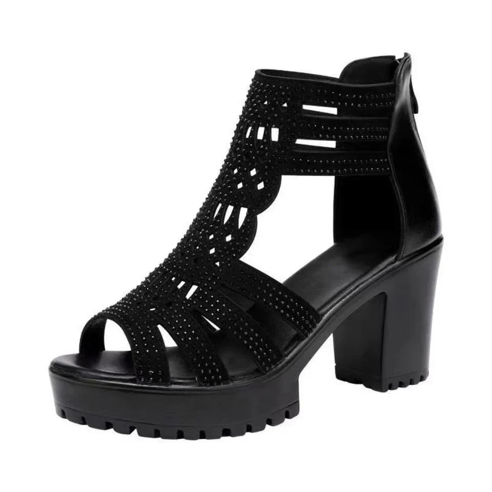 Women’s Alviera Peep-Toe Platform Block Heel Sandals – Soft Sole Roman Style Versatile Chic Sandals
